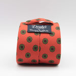 Drake's for Cruciani & Bella 36 oz Tipped 100% Printed Madder Silk Orange, Green and Red Motif Tie Handmade in London. England 9 cm x 150 cm #5181