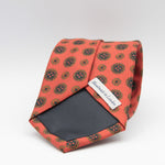 Drake's for Cruciani & Bella 36 oz Tipped 100% Printed Madder Silk Orange, Brown and Yellow Motif Tie Handmade in London. England 9 cm x 150 cm #5187