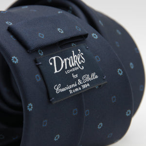 Drake's for Cruciani & Bella 36 oz Self-Tipped 100% Printed Silk Blue and Light Blue Motif Tie Handmade in London. England 9 cm x 150 cm #5202