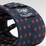 Drake's for Cruciani & Bella 36 oz Tipped 100% Printed Madder Silk Blue, Red and Green Motif Tie Handmade in London. England 9 cm x 150 cm #5183