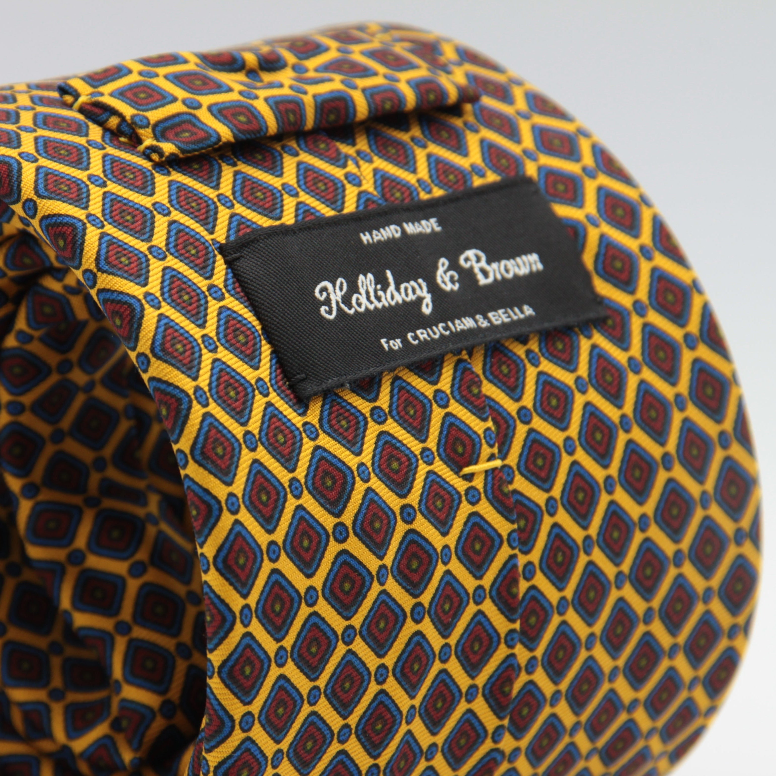 Holliday & Brown for Cruciani & Bella 100% Printed Silk Tipped Yellow, Red, Blue and Green  tie Handmade in Italy 9.5 cm x 150 cm #6593