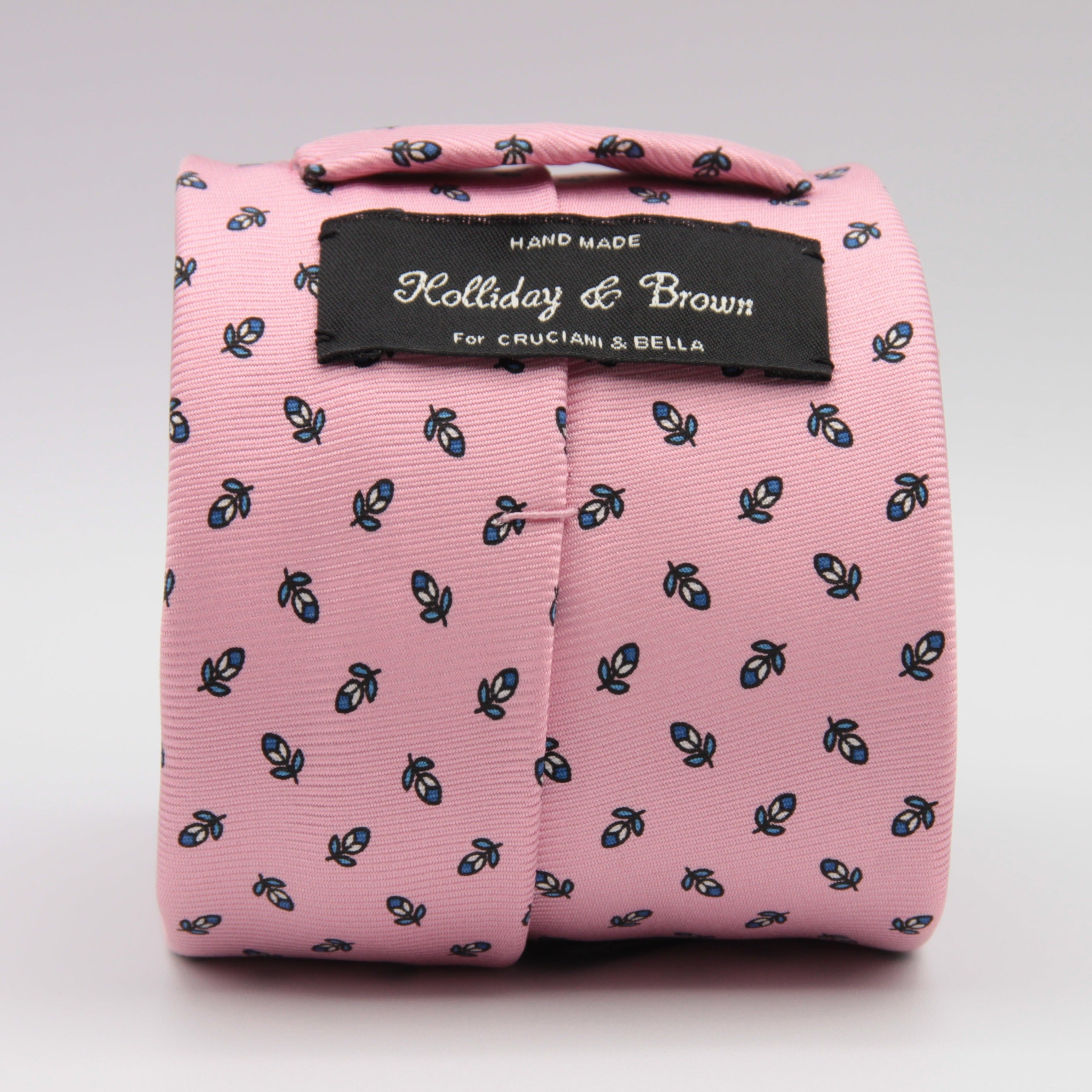Holliday & Brown for Cruciani & Bella 100% Printed Silk Self-Tipped Pink, Light Blue and White  tie Handmade in Italy 9 cm x 148 cm #6599