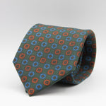 Holliday & Brown for Cruciani & Bella 100% Printed Silk Tipped Green, Brown and Blue tie Handmade in Italy 9,5 cm x 148 cm #6595