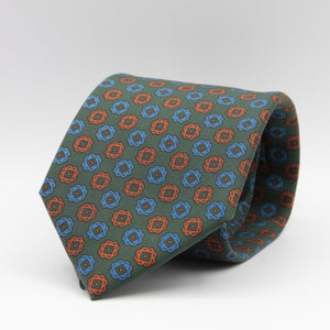 Holliday & Brown for Cruciani & Bella 100% Printed Silk Tipped Green, Brown and Blue tie Handmade in Italy 9,5 cm x 148 cm #6595