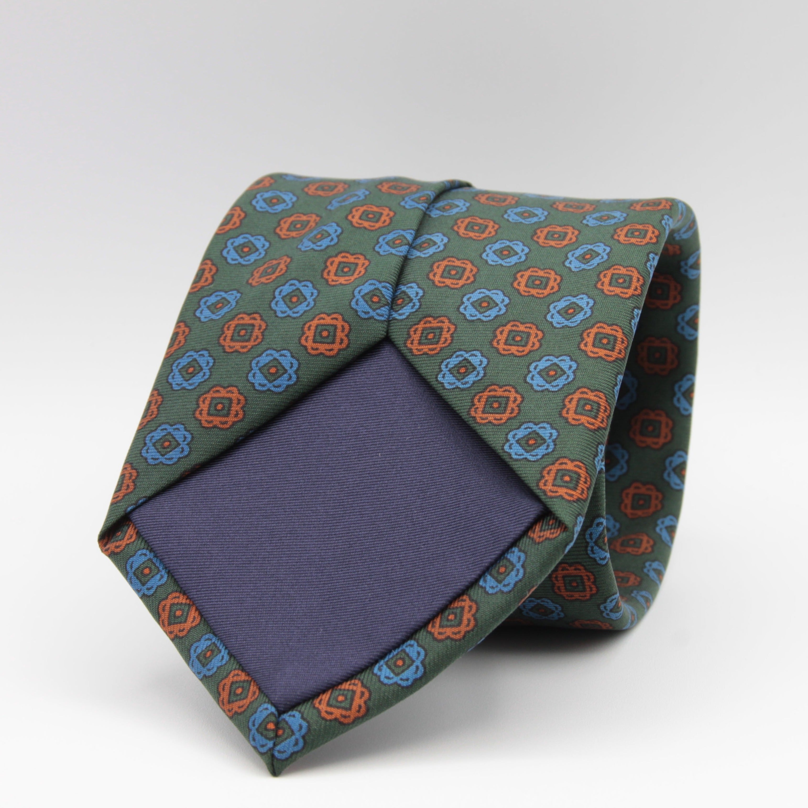 Holliday & Brown for Cruciani & Bella 100% Printed Silk Tipped Green, Brown and Blue tie Handmade in Italy 9,5 cm x 148 cm #6595