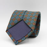 Holliday & Brown for Cruciani & Bella 100% Printed Silk Tipped Green, Brown and Blue tie Handmade in Italy 9,5 cm x 148 cm #6595