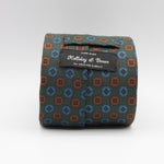 Holliday & Brown for Cruciani & Bella 100% Printed Silk Tipped Green, Brown and Blue tie Handmade in Italy 9,5 cm x 148 cm #6595