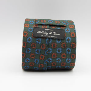 Holliday & Brown for Cruciani & Bella 100% Printed Silk Tipped Green, Brown and Blue tie Handmade in Italy 9,5 cm x 148 cm #6595