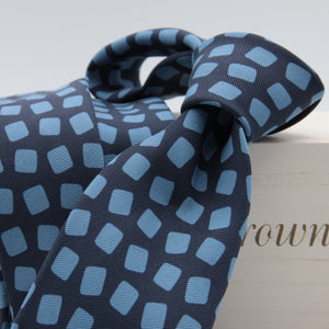 Holliday & Brown for Cruciani & Bella 100% printed Silk Unlined Seven Fold Blue and Light Blue motif tie Handmade in Italy 8 cm x 150 cm #6954