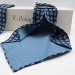Holliday & Brown for Cruciani & Bella 100% printed Silk Unlined Seven Fold Blue and Light Blue motif tie Handmade in Italy 8 cm x 150 cm #6954