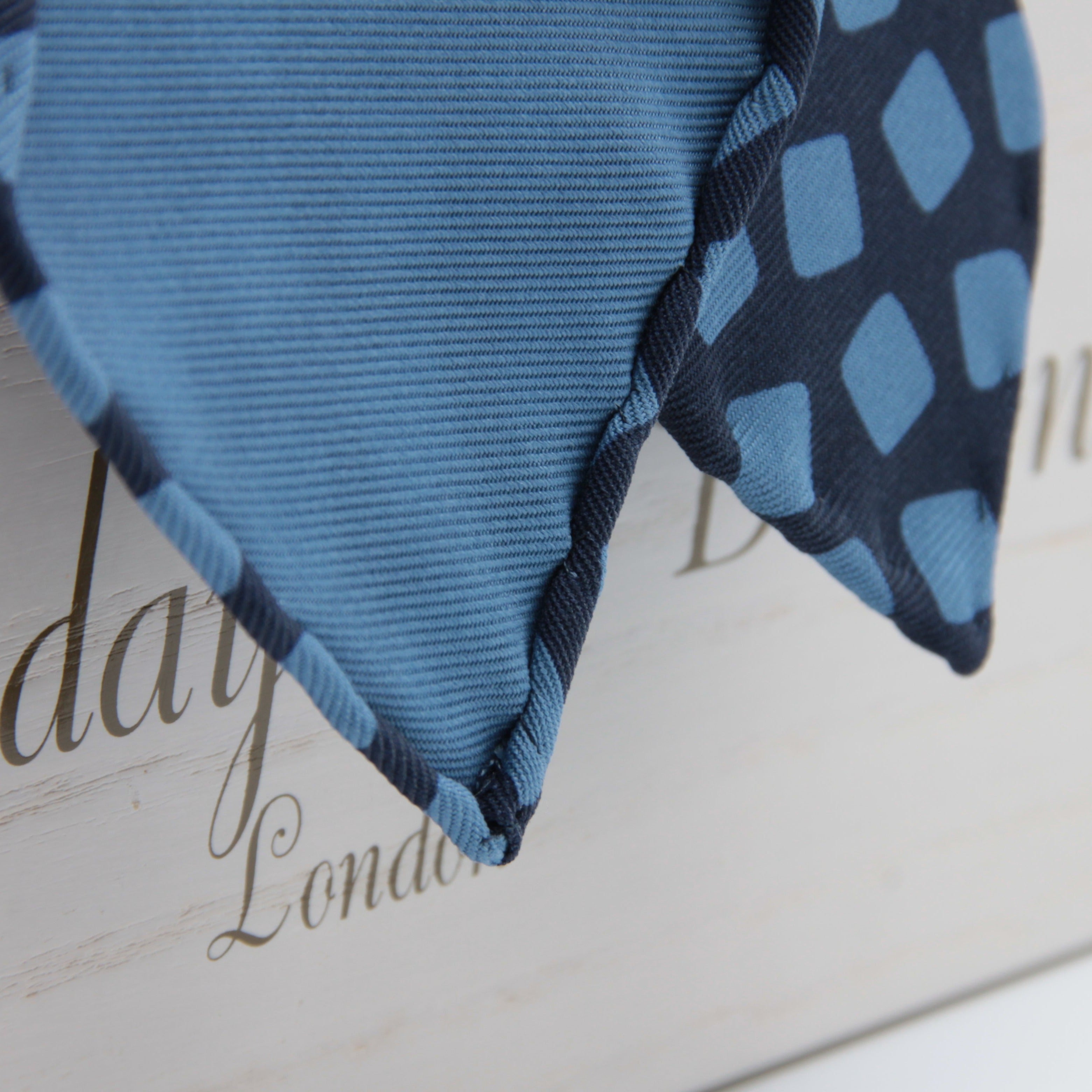 Holliday & Brown for Cruciani & Bella 100% printed Silk Unlined Seven Fold Blue and Light Blue motif tie Handmade in Italy 8 cm x 150 cm #6954