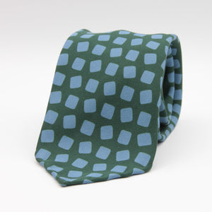 Holliday & Brown for Cruciani & Bella 100% printed Silk Unlined Seven Fold Green and Light Blue motif tie Handmade in Italy 8 cm x 150 cm #6955
