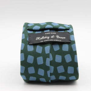 Holliday & Brown for Cruciani & Bella 100% printed Silk Unlined Seven Fold Green and Light Blue motif tie Handmade in Italy 8 cm x 150 cm #6955