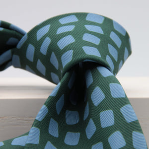 Holliday & Brown for Cruciani & Bella 100% printed Silk Unlined Seven Fold Green and Light Blue motif tie Handmade in Italy 8 cm x 150 cm #6955