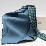 Holliday & Brown for Cruciani & Bella 100% printed Silk Unlined Seven Fold Green and Light Blue motif tie Handmade in Italy 8 cm x 150 cm #6955