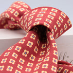 Holliday & Brown for Cruciani & Bella 100% printed Silk Unlined Seven Fold Red and Yellow motif tie Handmade in Italy 8 cm x 150 cm #6957