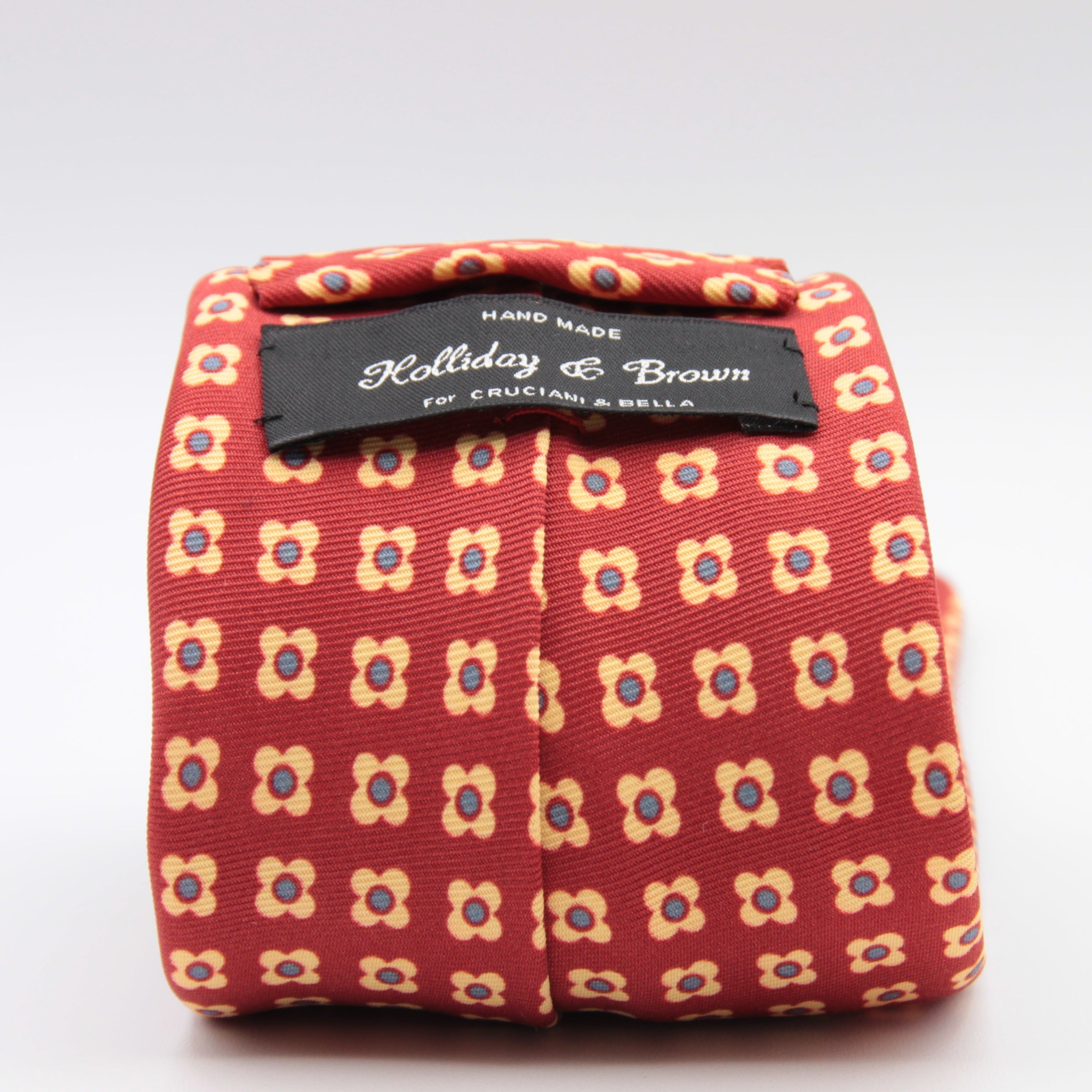 Holliday & Brown for Cruciani & Bella 100% printed Silk Unlined Seven Fold Red and Yellow motif tie Handmade in Italy 8 cm x 150 cm #6957