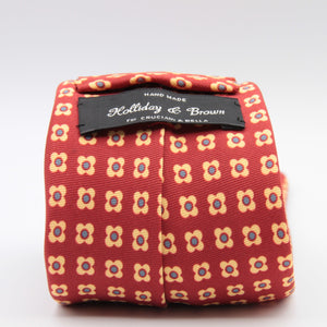 Holliday & Brown for Cruciani & Bella 100% printed Silk Unlined Seven Fold Red and Yellow motif tie Handmade in Italy 8 cm x 150 cm #6957