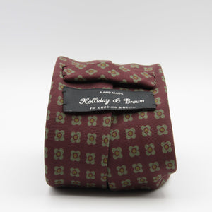 Holliday & Brown for Cruciani & Bella 100% printed Silk Unlined Seven Fold Wine and Green motif tie Handmade in Italy 8 cm x 150 cm #6958