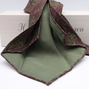 Holliday & Brown for Cruciani & Bella 100% printed Silk Unlined Seven Fold Wine and Green Paisley motif tie Handmade in Italy 8 cm x 150 cm #6951