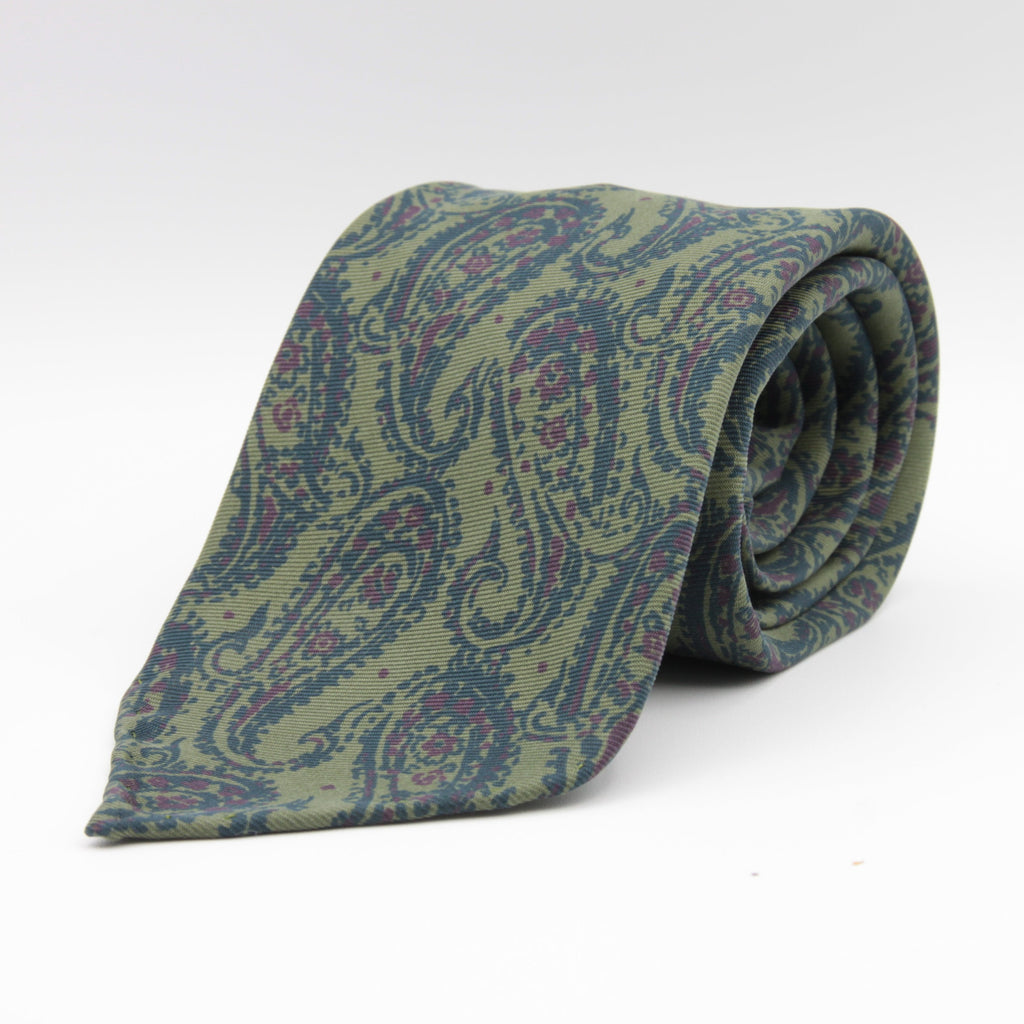 Holliday & Brown for Cruciani & Bella 100% printed Silk Unlined Seven Fold Green and Blue Paisley motif tie Handmade in Italy 8 cm x 150 cm #6952