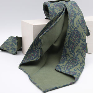 Holliday & Brown for Cruciani & Bella 100% printed Silk Unlined Seven Fold Green and Blue Paisley motif tie Handmade in Italy 8 cm x 150 cm #6952