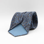 Holliday & Brown for Cruciani & Bella 100% printed Silk Unlined Seven Fold Blue, Light Blue and Brown Paisley motif tie Handmade in Italy 8 cm x 150 cm #6953