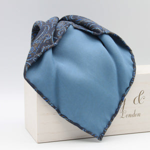Holliday & Brown for Cruciani & Bella 100% printed Silk Unlined Seven Fold Blue, Light Blue and Brown Paisley motif tie Handmade in Italy 8 cm x 150 cm #6953
