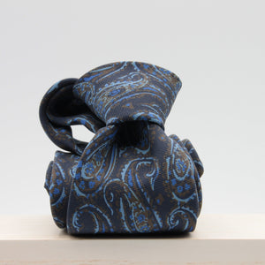 Holliday & Brown for Cruciani & Bella 100% printed Silk Unlined Seven Fold Blue, Light Blue and Brown Paisley motif tie Handmade in Italy 8 cm x 150 cm #6953