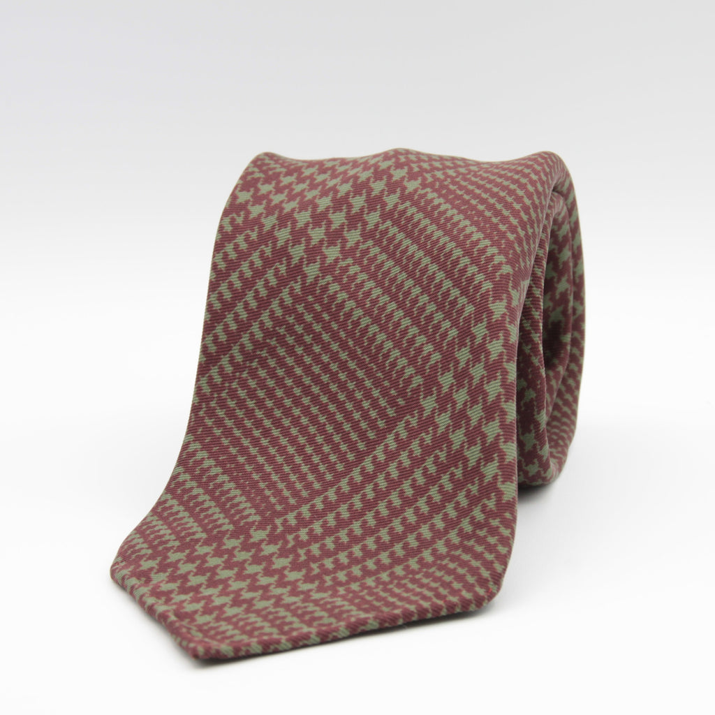 Holliday & Brown for Cruciani & Bella 100% printed Silk Unlined Seven Fold Wine and Green Prince of Wales motif tie Handmade in Italy 8 cm x 150 cm #6960