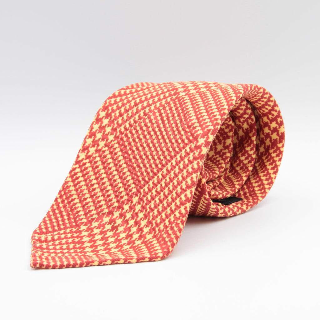 Holliday & Brown for Cruciani & Bella 100% printed Silk Unlined Seven Fold Red and Yellow Prince of Wales motif tie Handmade in Italy 8 cm x 150 cm #6961