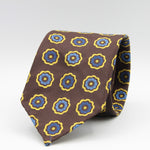 Cruciani & Bella 100% Woven Jacquard Silk Unlined Brown, Blue and Yellow tie Handmade in England 8 x 152 cm #6263