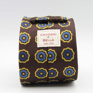 Cruciani & Bella 100% Woven Jacquard Silk Unlined Brown, Blue and Yellow tie Handmade in England 8 x 152 cm #6263