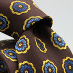 Cruciani & Bella 100% Woven Jacquard Silk Unlined Brown, Blue and Yellow tie Handmade in England 8 x 152 cm #6263