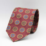 Cruciani & Bella 100% Woven Jacquard Silk Unlined Red, Brown, Blue and Green motif tie Handmade in England 8 x 153 cm #6264
