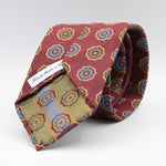 Cruciani & Bella 100% Woven Jacquard Silk Unlined Red, Brown, Blue and Green motif tie Handmade in England 8 x 153 cm #6264