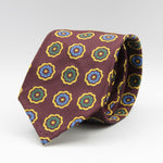 Cruciani & Bella 100% Woven Jacquard Silk Unlined Wine, Blue, Green and Yellow motif tie Handmade in England 8 x 153 cm #6267