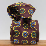 Cruciani & Bella 100% Woven Jacquard Silk Unlined Wine, Blue, Green and Yellow motif tie Handmade in England 8 x 153 cm #6267
