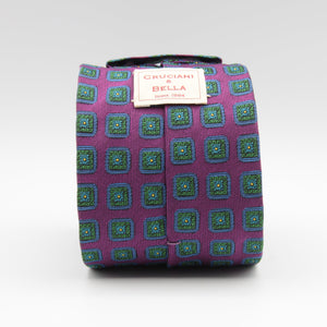 Cruciani & Bella 100% Woven Jacquard Silk Unlined Purple, Blue, Green and Yellow motif tie Handmade in England 8 x 153 cm #5753