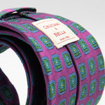 Cruciani & Bella 100% Woven Jacquard Silk Unlined Purple, Blue, Green and Yellow motif tie Handmade in England 8 x 153 cm #5753