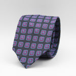 Cruciani & Bella 100% Woven Jacquard Silk Unlined Dark Blue, Purple, Blue and Yellow motif tie Handmade in England 8 x 153 cm #6261
