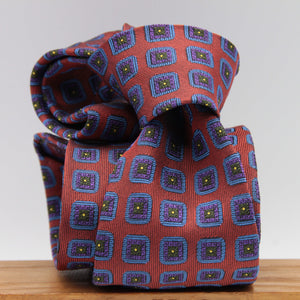 Cruciani & Bella 100% Woven Jacquard Silk Unlined Orange, Purple, Green and Yellow motif tie Handmade in England 8 x 153 cm #6262