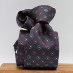 Cruciani & Bella 100% Woven Jacquard Silk Self-Tipped Blue, Brown,Red and White motif tie Handmade in England 8 x 150 cm #3861