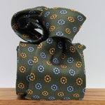 Cruciani & Bella 100% Woven Jacquard Silk Self-Tipped Green, Light Blue, Yellow and White motif tie Handmade in England 8 x 150 cm #6419