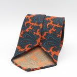 Cruciani & Bella 100%  Printed Wool  Unlined Hand rolled blades Orange, Blue and Brown Paisley Motif Tie Handmade in Italy 8 cm x 150 cm #5207