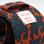 Cruciani & Bella 100%  Printed Wool  Unlined Hand rolled blades Orange, Blue and Brown Paisley Motif Tie Handmade in Italy 8 cm x 150 cm #5207