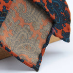 Cruciani & Bella 100%  Printed Wool  Unlined Hand rolled blades Orange, Blue and Brown Paisley Motif Tie Handmade in Italy 8 cm x 150 cm #5207