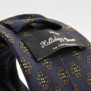 Holliday & Brown for Cruciani & Bella 100% printed Silk Self tipped Blue, Brown and Green motif tie Handmade in Italy 8 cm x 150 cm #6970
