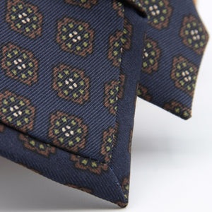 Holliday & Brown for Cruciani & Bella 100% printed Silk Self tipped Blue, Brown and Green motif tie Handmade in Italy 8 cm x 150 cm #6970