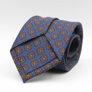 Holliday & Brown for Cruciani & Bella 100% printed Silk Self tipped Light Blue, Rust and Orange motif tie Handmade in Italy 8 cm x 150 cm #6971